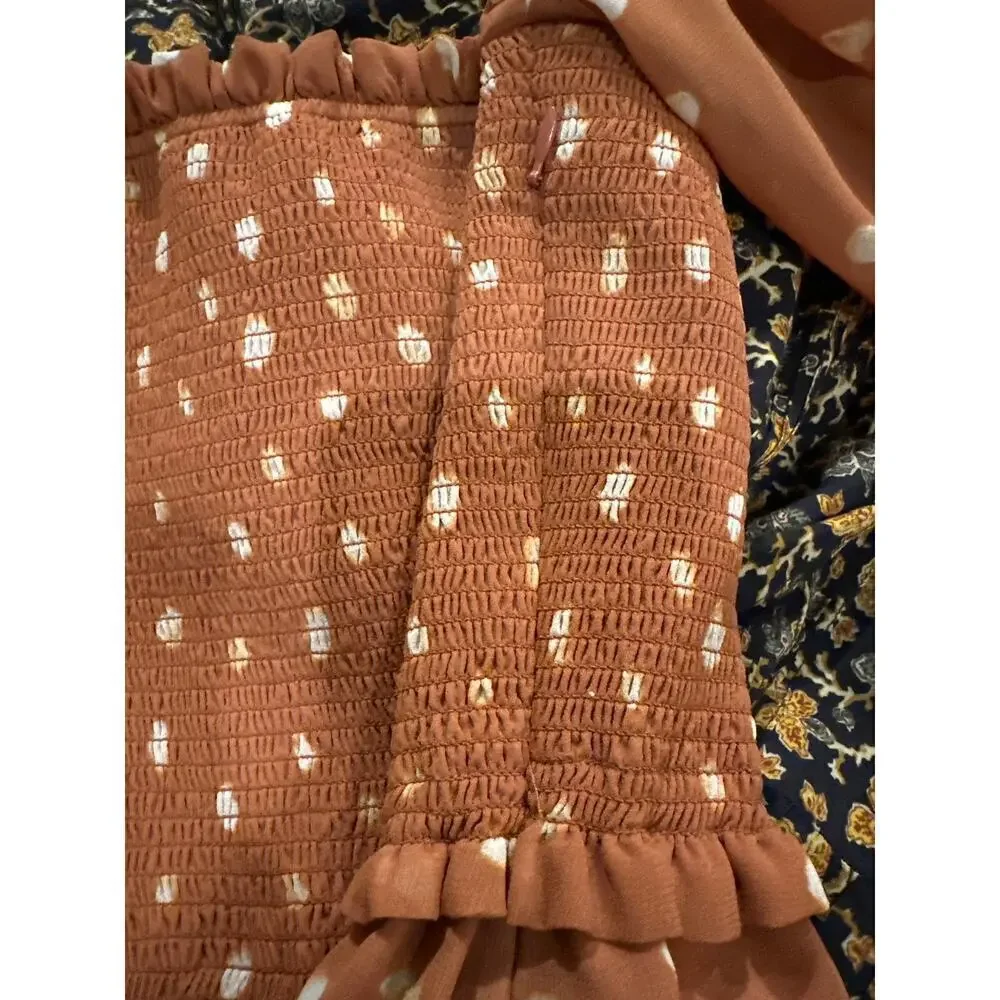Wilfred Aritzia Tempest Chiffon Smocked Tier Polka Dot Mini Dress Large